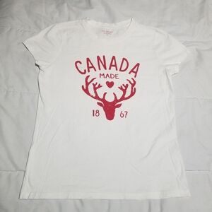 Canada Made 1867 White Ladies Short Sleeve T-Shirt Size Large